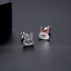 Cubic Zirconia & Silver-Plated Rabbit Stud Earrings