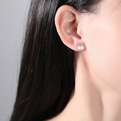 Cubic Zirconia & Silver-Plated Rabbit Stud Earrings