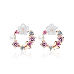 Opal & Cubic Zirconia Butterfly & Floral Stud Earrings - streetregion
