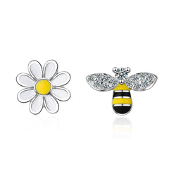 Cubic Zirconia & White Flower Stud Earring & Bee Stud Earring
