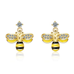 Yellow Enamel & Cubic Zirconia 18K Gold-Plated Bee Drop Earring