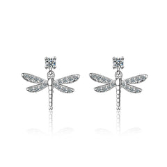 Cubic Zirconia & Silver-Plated Dragonfly Dangle Earrings