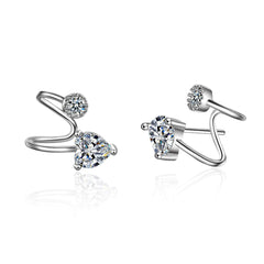 Cubic Zirconia & Silver-Plated Heart Ear Cuffs