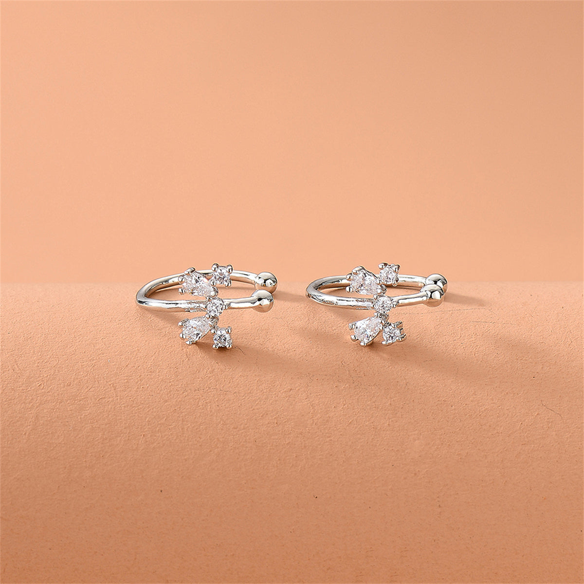 Crystal and Cubic Zirconia Bow Ear Cuffs, stud earrings for women, vintage-inspired design, styled look