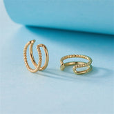 18K Gold-Plated Half Twine Layered Ear Cuffs