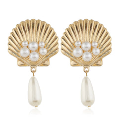 Pearl & 18K Gold-Plated Seashell Drop Earrings
