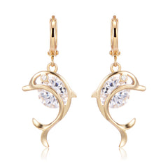 Cubic Zirconia & 18K Gold-Plated Dolphin Drop Earrings