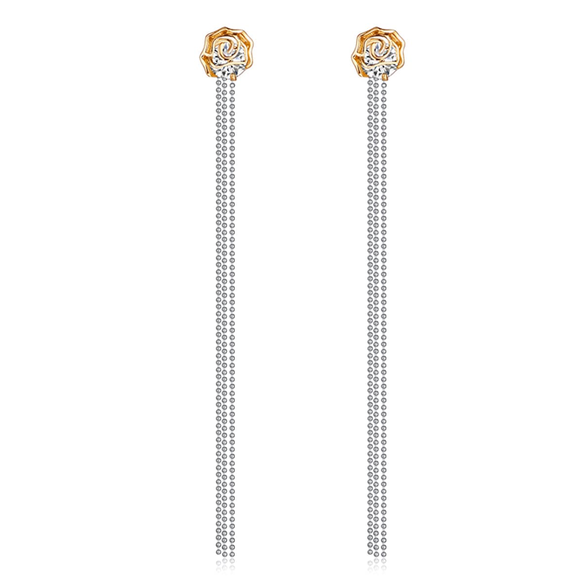 Crystal & Two-Tone Rose Tassel Drop Earrings - streetregion