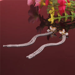 Crystal & Two-Tone Butterfly Tassel Drop Earrings - streetregion