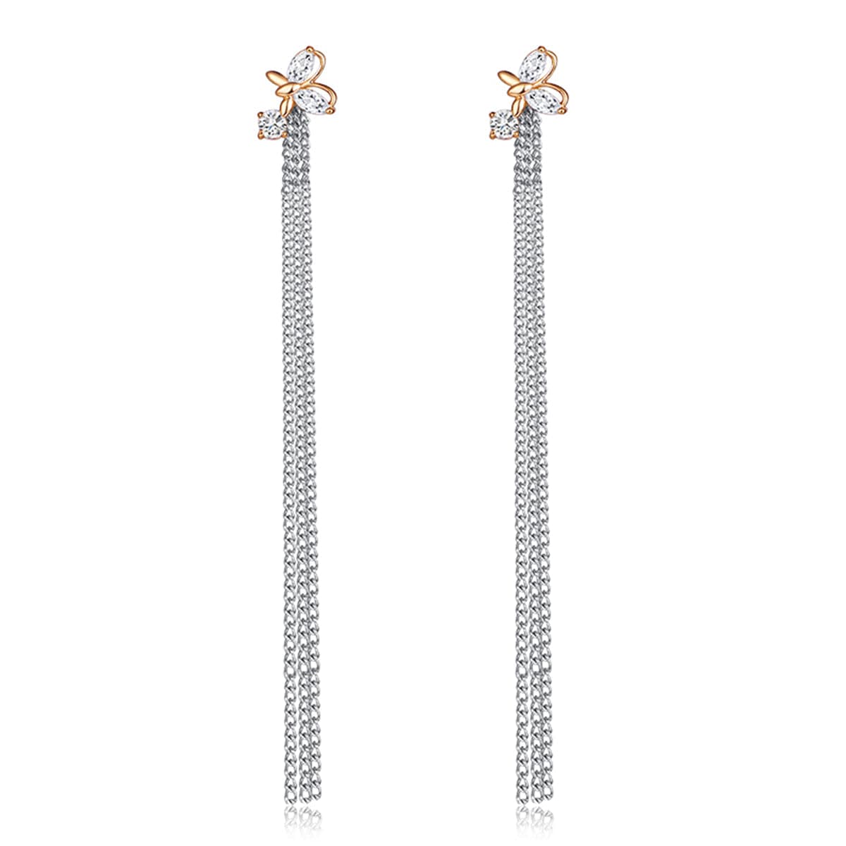 Crystal & Two-Tone Butterfly Tassel Drop Earrings - streetregion