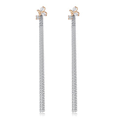 Crystal & Two-Tone Butterfly Tassel Drop Earrings - streetregion