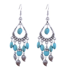 Turquoise & Silver-Plated Feather Teardrop Earrings