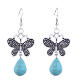 Turquoise & Silver-Plated Butterfly Drop Earrings