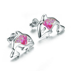 Rose Opal & Cubic Zirconia Dolphin Stud Earring