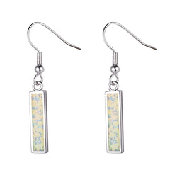 Opal & Silver-Plated Rectangle Drop Earrings