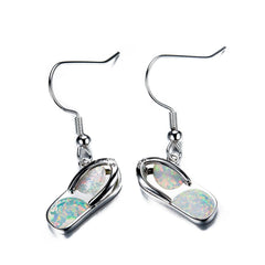 Opal & Silver-Plated Flip-Flop Drop Earrings