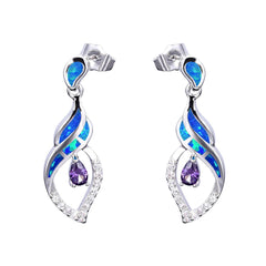 Blue Opal & Fine Silver-Plated Drop Earrings - streetregion