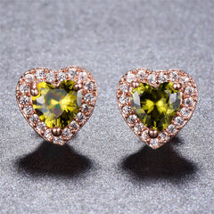 Olive Crystal & Cubic Zirconia 18K Rose Gold-Plated Halo Heart Stud Earrings