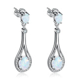 White Opal & Silver-Plated Oval Drop Earrings