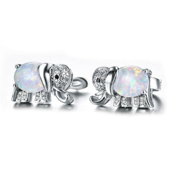 Opal & Cubic Zirconia Elephant Stud Earrings