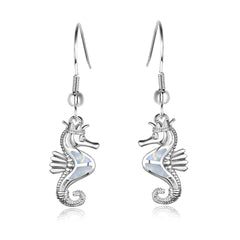 Opal & Silver-Plated Seahorse Drop Earrings