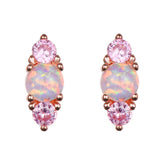 Opalite stud earrings featuring stacked round-cut opal and pink cubic zirconia for a sparkling touch.