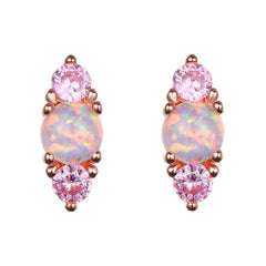 Opalite stud earrings featuring stacked round-cut opal and pink cubic zirconia for a sparkling touch.