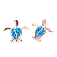 Blue opal turtle earrings set in 18K rose gold, featuring a charming and elegant design perfect for any occasion.