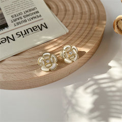 Cats Eye & Cubic Zirconia Flower Stud Earrings