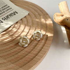 Cats Eye & Cubic Zirconia Flower Stud Earrings