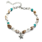 Blue & Silver-Plated Shell & Starfish Charm Anklet