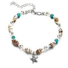 Blue & Silver-Plated Shell & Starfish Charm Anklet