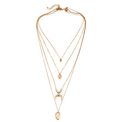 18K Gold-Plated Moon & Shell Layered Pendant Necklace