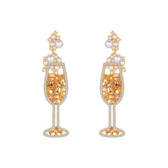 Champagne Pearl & Cubic Zirconia Wine Glass Drop Earrings