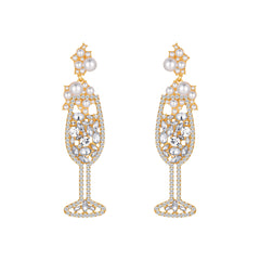 Pearl & Cubic Zirconia Wine Glass Drop Earrings