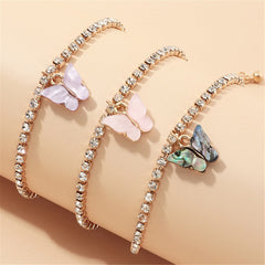 Shell & Cubic Zirconia Butterfly Charm Anklet Set