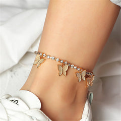Cubic Zirconia & 18K Gold Plated Butterfly Station Anklet