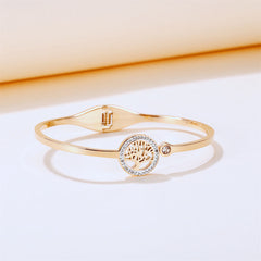 Clear Cubic Zirconia & 18K Rose Gold-Plated Halo Tree Of Life Hinged Bangle