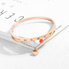 Cubic Zirconia & 18K Rose Gold-Plated Heart Layered Bangle