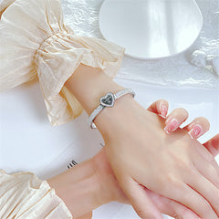 Cubic Zirconia & Silver-Plated Halo Heart Bangle