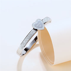 Cubic Zirconia & Silver-Plated Halo Heart Bangle