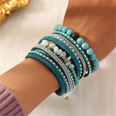 Turquoise & Cubic Zirconia 18K Gold-Plated Beaded Wrap Bracelet Set