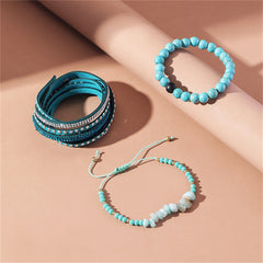 Turquoise & Cubic Zirconia 18K Gold-Plated Beaded Wrap Bracelet Set