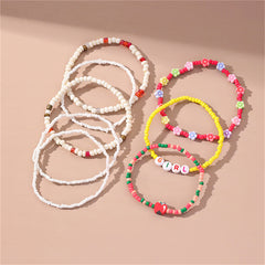 Howlite & Multicolor 'GIRL' Apple & Flower Stretch Bracelet Set