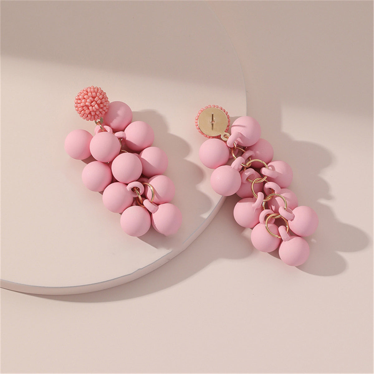 Pink Howlite and Acrylic Grape Drop Earrings, drop earrings for women, botanical inspired, lifestyle look