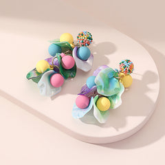 Teal & Purple Howlite Grape Leaves Drop Earrings