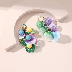 Teal & Purple Howlite Grape Leaves Drop Earrings