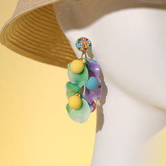 Teal & Purple Howlite Grape Leaves Drop Earrings