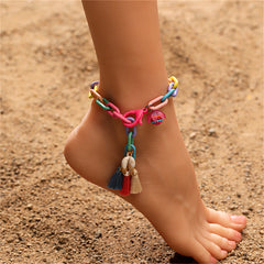 Howlite & Polyster 18K Gold-Plated Multicolor Linked Flower & Tassel Anklet