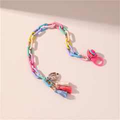 Howlite & Polyster 18K Gold-Plated Multicolor Linked Flower & Tassel Anklet